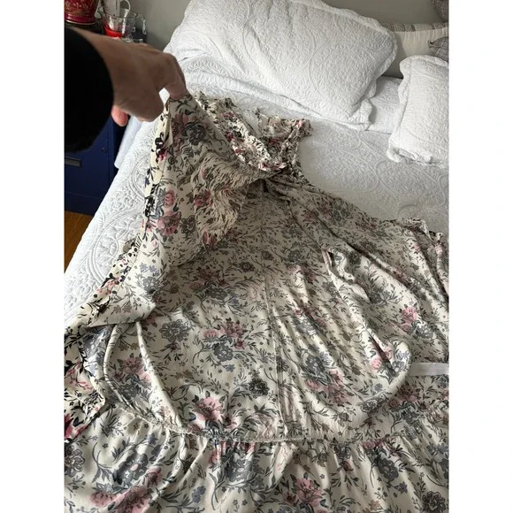 Band of Gypsies Floral Maxi Wrap Dress Ivory Navy Mauve High Low Boho Large - Picture 8 of 13